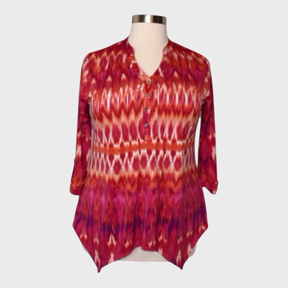 New Directions Ikat Handkerchief Hem Tunic Top